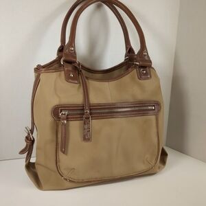 Chaps satchel shoulder purse khaki and brown